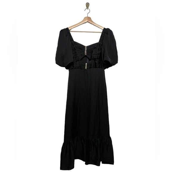 NWT SANDRO Falbala Rhinestone Embellished Cutout Midi Dress Black 6 - Picture 9 of 16